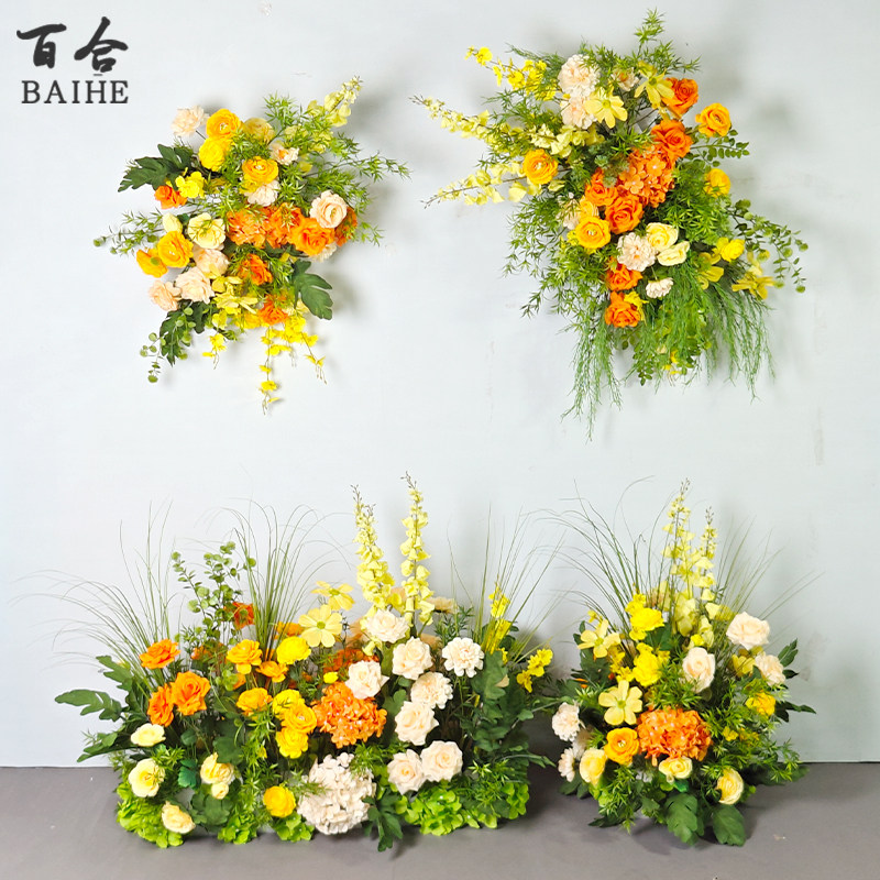 莫奈花园风花排黄色系仿真花路引花T台舞台花婚庆地排花森系花艺