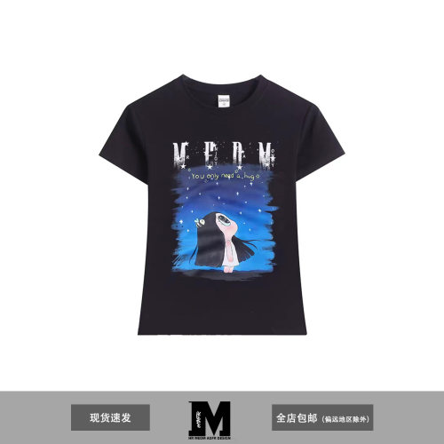 MEDM AGFR信箱 仰望星空数码印花闪粉logo短袖休闲T恤女夏