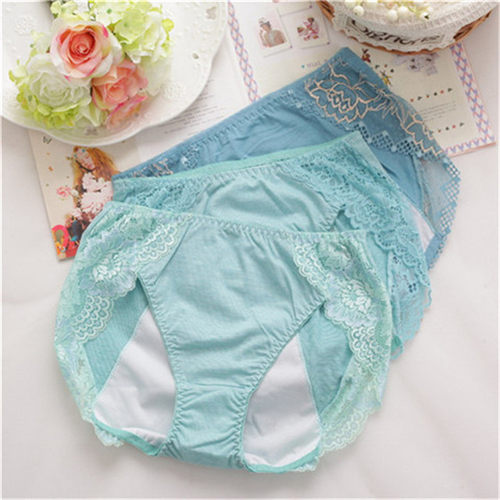 女青年蕾丝边中腰生理裤 夜用防侧漏经期卫生裤  包臀三角裤