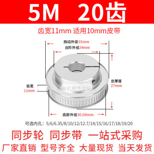 夹紧型同步轮5M20齿宽11内孔5 6.35 1012抱紧HTCPA5M同步带