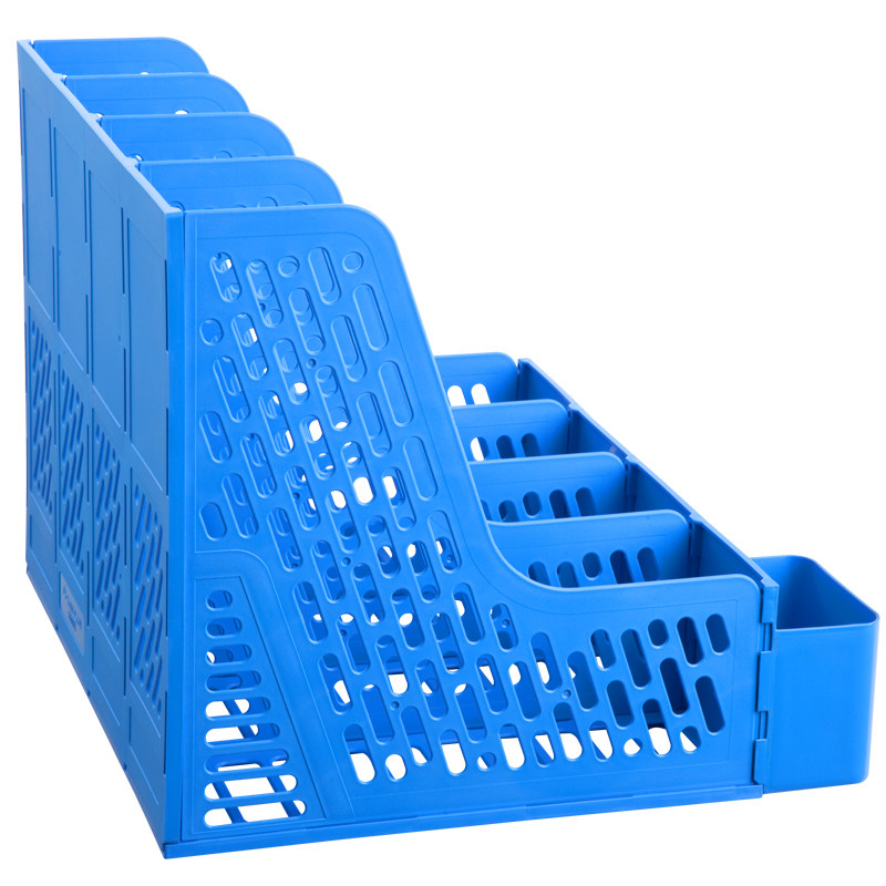 QIXIN B2034 다기능 파일 랙 사무실 정보 랙 4 그리드 책장 파란색 4 조인트 스토리지 랙 파일 프레임