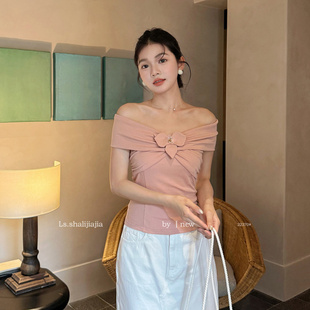 纯欲甜美一字肩针织小衫 新品 2025夏季 女装 22370