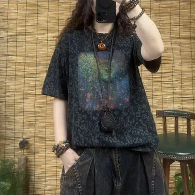 2026夏季新款复古印花女T恤