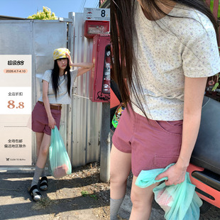 2026春夏新款 复古港风正肩T恤女 简约满印小碎花100%棉短袖 CCKOK