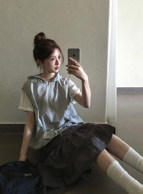 CCKOK 浅灰色机能感连帽背心2026夏季新款运动宽松休闲薄款外套女