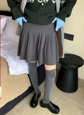 CCKOK 1220/20:00 冬季韩系通勤穿搭 纯色针织俏皮百褶短裙女