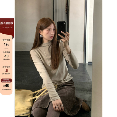 CCKOK纯色半高领羊绒打底衫