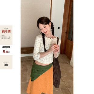 现货 短款 CCKOK春夏新品 碎花亨利领7分袖 T恤女 韩女系通勤穿搭