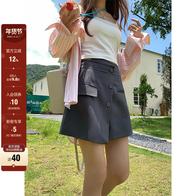 【现货】CCKOK 不规则西装裙裤小众设计直筒休闲五分中裤短裤女