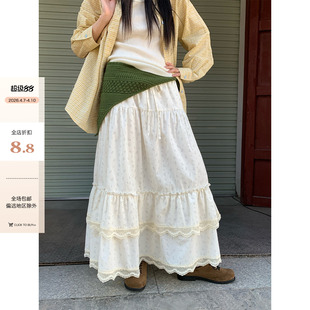 早春韩系温柔淑女气质清新小碎花拼蕾丝半身蛋糕长裙女 现货