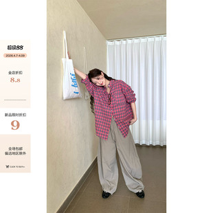 CCKOK 0407 日系纯色弯刀休闲阔腿裤