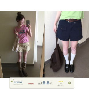CCKOK 纯色工装翻边短裤2026夏季新款薄款休闲直筒阔腿五分裤女