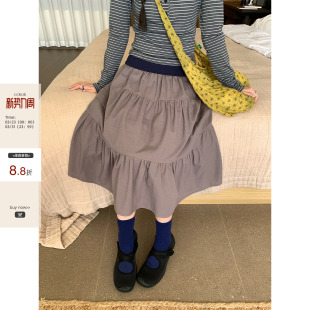 穿搭灰褐色拼接半身中长款 韩系通勤 裙女 2026早春新品 CCKOK