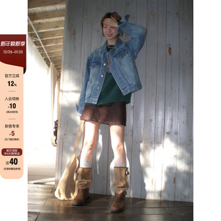 bf宽松甜酷休闲夹克女 秋季 CCKOK 重工洗水浅蓝牛仔外套2025新款