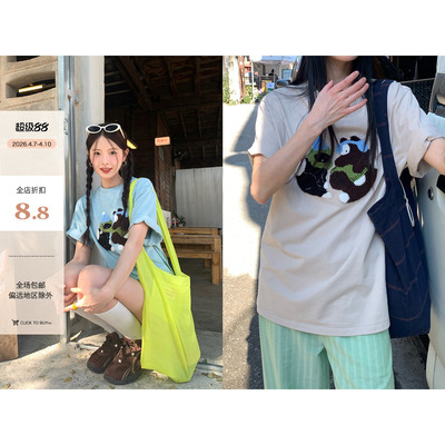 CCKOK毛巾绣黑猫宽松短袖