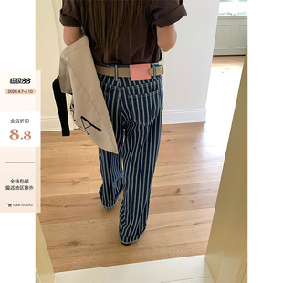 夏季 竖条纹直筒阔腿牛仔长裤 现货 女 薄款 宽松小众休闲裤 新款