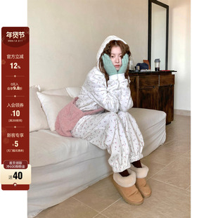 CCKOK冬季韩系穿搭好看保暖宽松淡淡碎花加绒卫衣休闲两件套装女