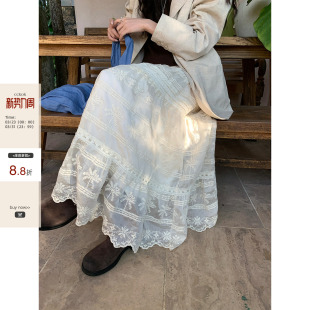 CCKOK 韩系通勤飘逸巨好看杏色重工钩花半身中长蛋糕裙女 春夏新品