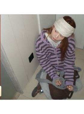 CCKOK 拼色条纹厚实连帽毛衣开衫2025秋季新款复古甜酷针织外套女