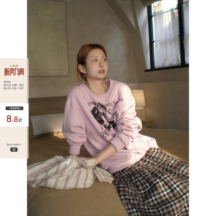 CCKOK 港风上衣女 古着vintage动物印花圆领宽松卫衣2026春夏新款