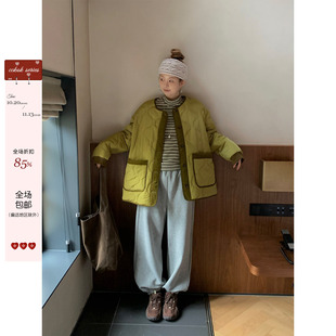 【现货】CCKOK 拼色灯芯绒光泽感日式圆领棉服棉袄面包服外套女冬