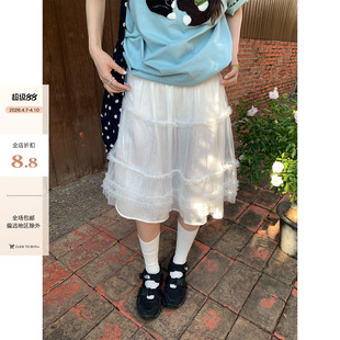 CCKOK 小众温柔风设计a字半身裙 白色肌理感纱裙中裙2026春夏新款