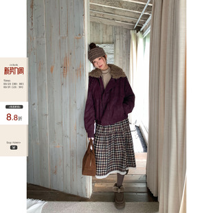 可拆卸毛领哑光皮夹棉外套女 保暖 CCKOK 秋冬韩系少女风气质