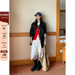 法式 新款 复古小众设计杏色中长裙 不规则雪纺半身裙2025秋季 CCKOK