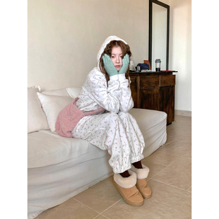CCKOK冬季韩系穿搭好看保暖宽松淡淡碎花加绒卫衣休闲两件套装女