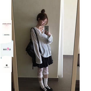 CCKOK 简约黑白条纹薄针织罩衫2026夏季新款复古宽松长袖上衣女
