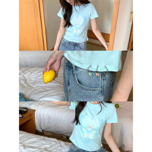 T恤小众短袖 CCKOK果冻蝴蝶印花下摆蝴蝶挂坠正肩修身 女夏 现货