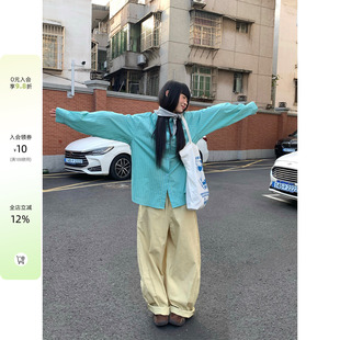 CCKOK2026早春新品韩系通勤穿搭 薄荷蓝绿小格纹100%棉衬衫女