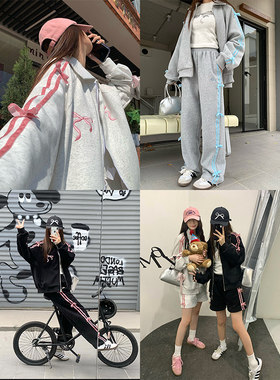 CCKOK丝绒蝴蝶结卫衣外套套装