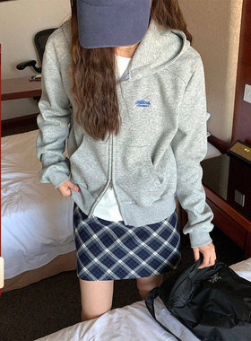 CCKOK 简约纯色正肩拉链连帽卫衣外套2025秋季新款运动休闲开衫女