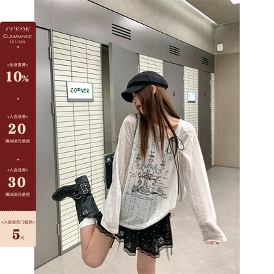 CCKOK小心机印花绑带镂空罩衫