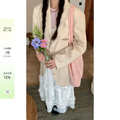 休闲西装 燕麦杏30%亚麻春款 女 韩女系通勤穿搭 CCKOK春夏新品