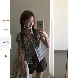 CCKOK 古早复古格纹修身衬衫2026夏季新款日系学院格子衬衣外套女