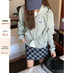CCKOK 新款 运动休闲开衫 女 简约纯色正肩拉链连帽卫衣外套2026春季