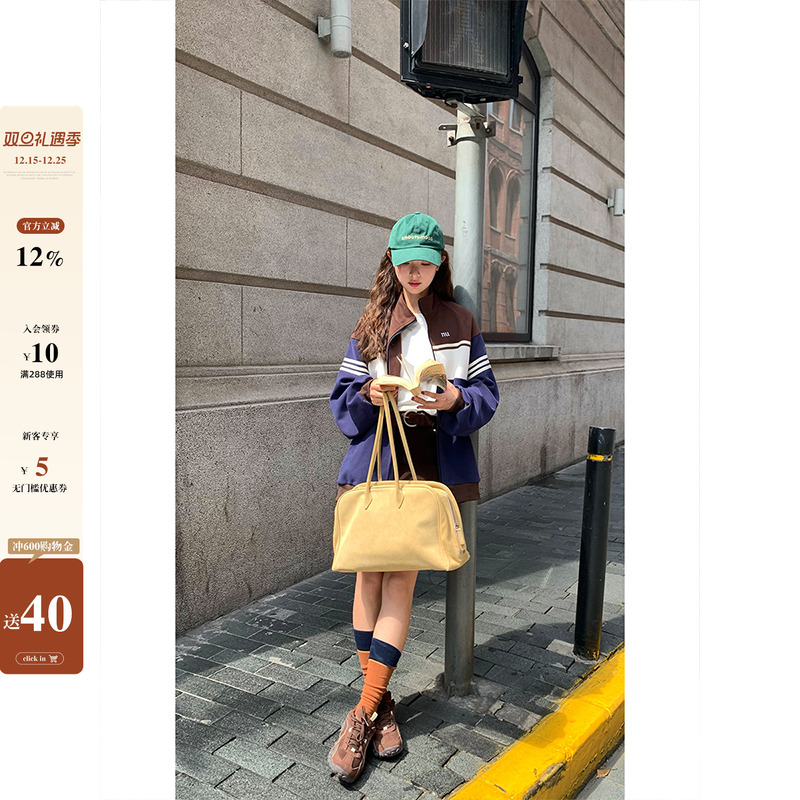 CCKOK复古vintage拼色运动训练服卫衣外套2025秋季新款棒球夹克女