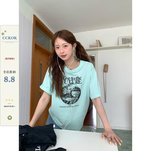 CCKOK 古着印花凉感T恤2026夏季新款小众复古设计美式甜酷短袖女