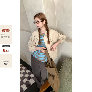 设计夹克女 小众工装 CCKOK 2026春夏花朵字母刺绣棒球服外套秋季