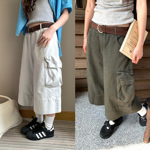 CCKOK 高品质莱赛尔工装7分裤2026夏季新款甜酷直筒休闲阔腿裤女