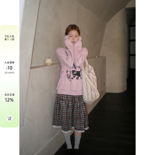 CCKOK 复古卡其格纹拼接蕾丝边蛋糕裙2026春季格子中长半身裙女