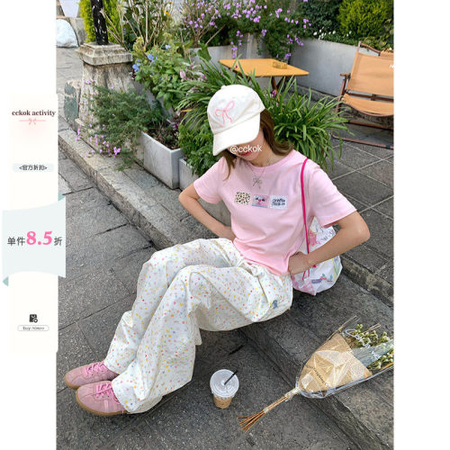 CCKOK 简约小猫咪贴布绣正肩T恤夏季ins少女修身小众短袖