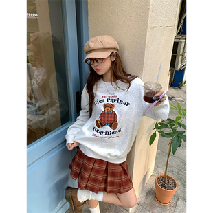 CCKOK复古vtg小熊贴布绣卫衣秋季 港风减龄宽松套头上衣女