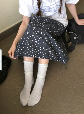 CCKOK 轻亚波点星星花苞中裙2026夏季新款薄款黑灰色小众半身裙女