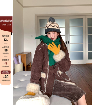 CCKOK  冬季新品韩系穿搭气质通勤 深棕色皮毛一体中长款连帽外套