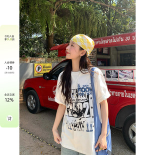 CCKOK 美式字母印花宽松T恤2026春夏新款甜酷少女100%棉百搭短袖