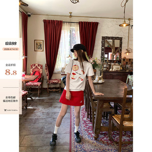 美式 CCKOK 苹果毛巾绣正肩T恤2026夏季 新款 女ins 小众设计减龄短袖