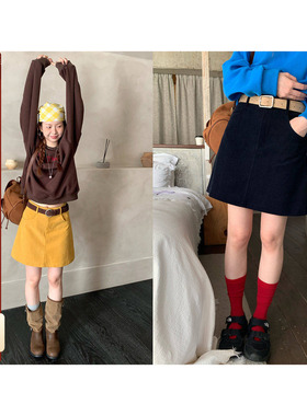 CCKOK 纯色柔软细灯芯绒短裙2025秋季新款a字显瘦百搭高腰半身裙